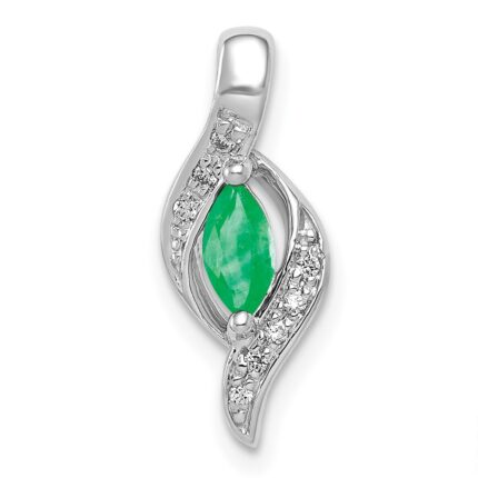 10k White Gold  Diamond and Marquise Emerald Pendant