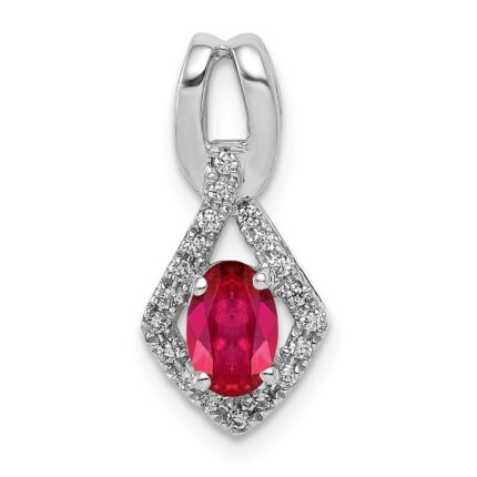 14k White Gold Diamond and .62 Oval Ruby Fancy Pendant