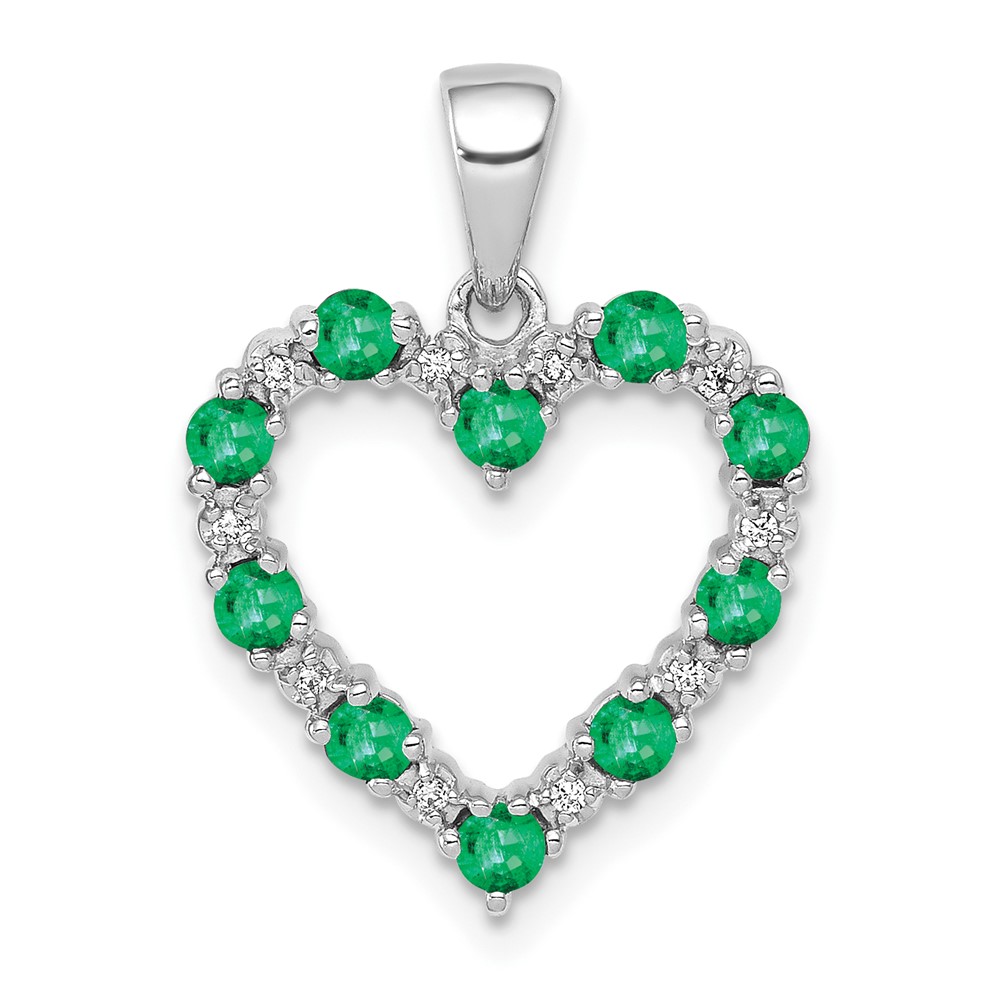 PM5270-EM-003-1WA.jpg 10k White Gold Diamond and Emerald Heart Pendant - Image 1