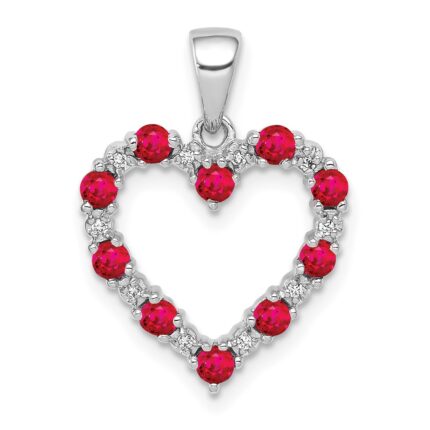 14k White Gold Diamond and Ruby Heart Pendant