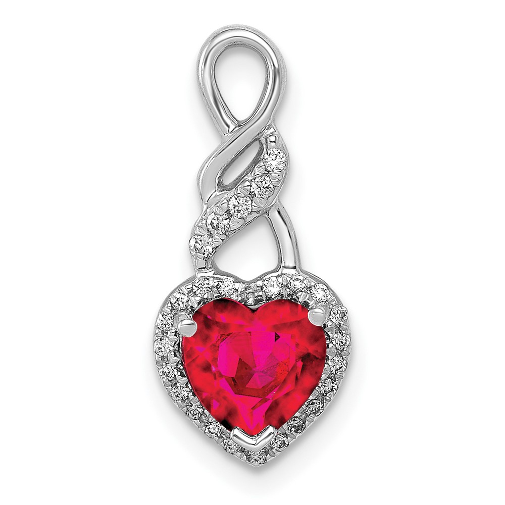 PM5273-RU-010-WA.jpg 14k White Gold Diamond and Ruby Heart Chain Slide - Image 1