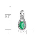 14k White Gold Diamond and Oval Emerald Teardrop Halo Pendant - Image 4