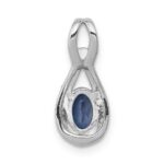 14k White Gold Diamond and Oval Sapphire Teardrop Halo Pendant - Image 3