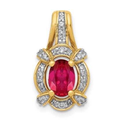 14k Polished Diamond and 7x5mm Oval Ruby Vintage Pendant