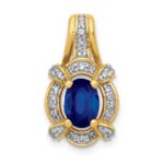 14k Diamond and Oval Sapphire Fancy Vintage Pendant