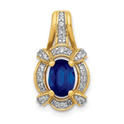 14k Diamond and Oval Sapphire Fancy Vintage Pendant