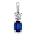 14k White Gold Diamond and .82 Oval Sapphire Pendant