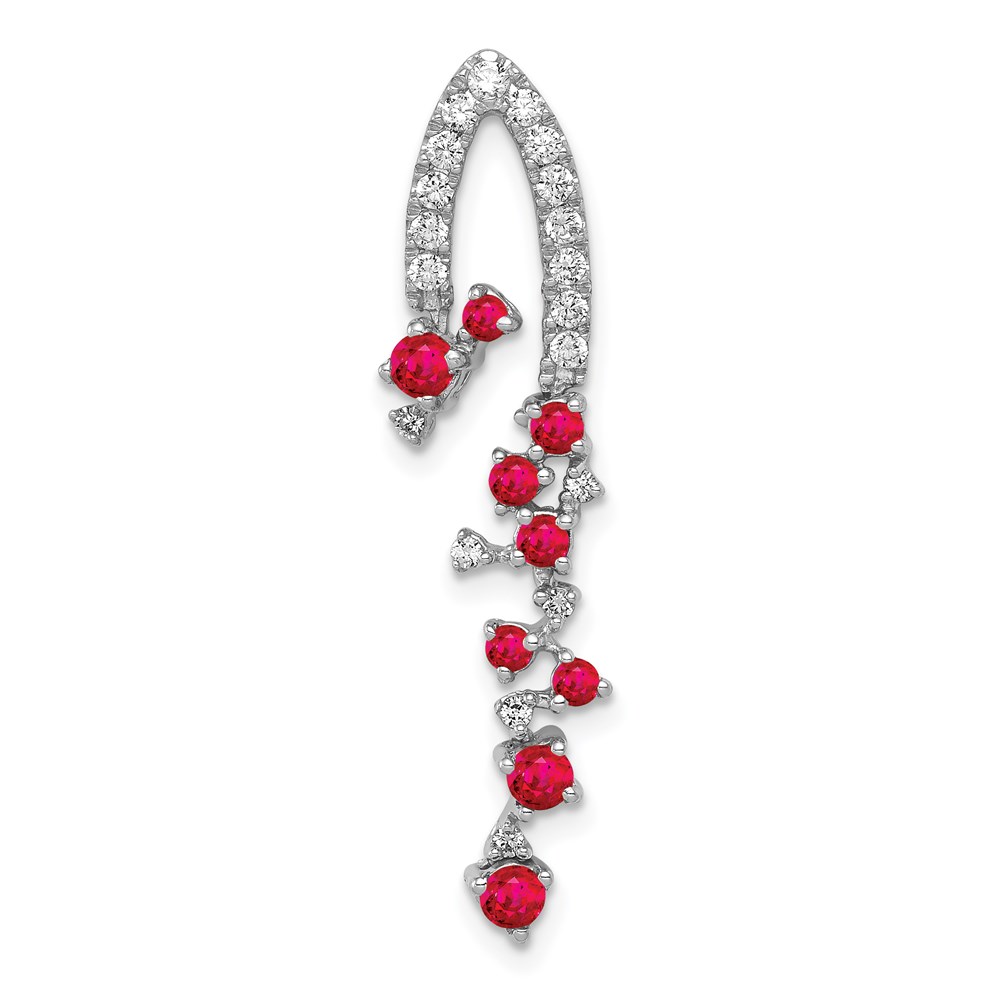PM5288-RU-020-WA.jpg 14k White Gold 1/5 carat Lab Grown Diamond VS/SI+ G+ and Lab Created Ruby Slide Pendant - Image 1