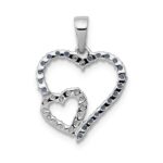 14k White Gold Diamond and Sapphire Double Heart Pendant - Image 3