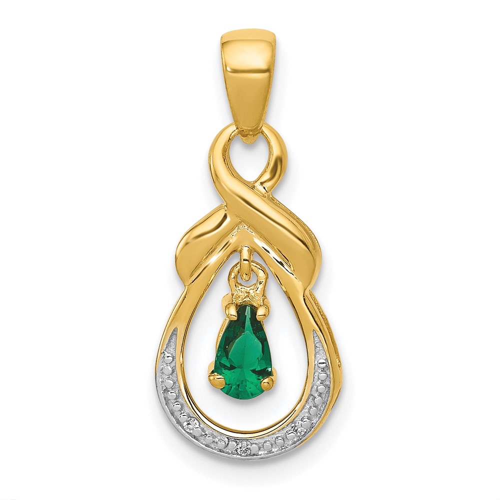 PM5291-EM-001-YA.jpg 14k Pear Emerald and Diamond Dangle Pendant - Image 1