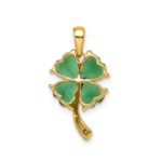 14k Lab Created Heart Emerald and Diamond Four Leaf Clover Pendant - Image 3