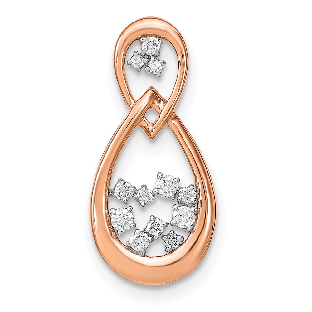 PM6863-013-RA-1.jpg 14k Rose Gold 1/8 carat Lab Grown Diamond VS/SI+ G+ Double Teardrop Chain Slide Pendant - Image 1
