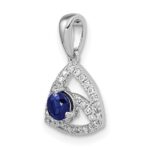 14k White Gold Diamond and Round Blue Sapphire Triangle Pendant - Image 4