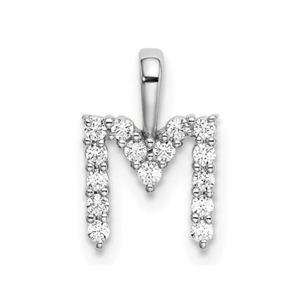 14k White Gold 1/6 carat Lab Grown Diamond VS/SI+ G+ Complete Letter M Initial Pendant