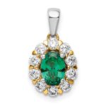 14k Two-Tone 1/2 carat Lab Grown Diamond VS/SI+ G+ and Lab Created Emerald Halo Pendant