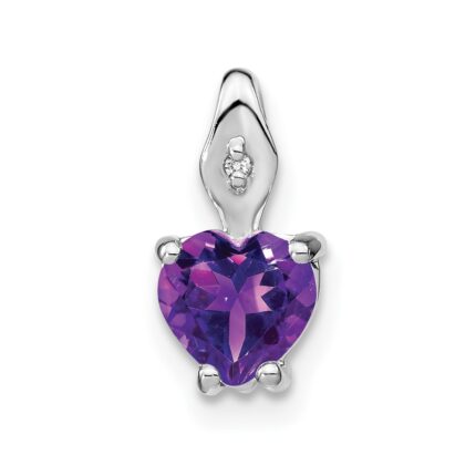 14k White Gold 6mm Heart Amethyst and Diamond Chain Slide