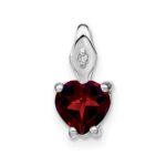 14k White Gold 6mm Heart Garnet and Diamond Chain Slide