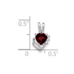14k White Gold 5mm Heart Garnet and Diamond Pendant - Image 3