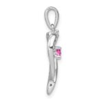 14k White Gold Lab Created Pink Sapphire and Diamond Heart Pendant - Image 2