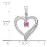 14k White Gold Lab Created Pink Sapphire and Diamond Heart Pendant - Image 3