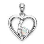 14k White Gold Lab Created Opal and Diamond Heart Pendant - Image 4