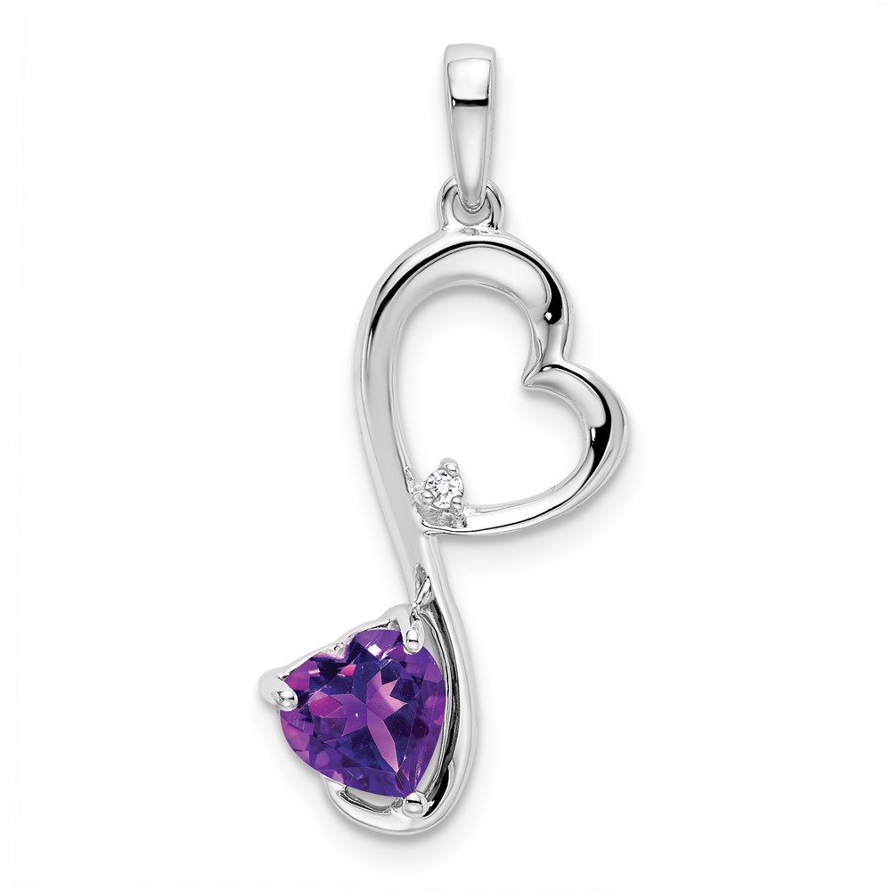 PM7007-AM-001-WA.jpg 14k White Gold Amethyst and Diamond Heart Pendant - Image 1