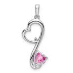 14k White Gold Lab Created Pink Sapphire and Diamond Heart Pendant - Image 4