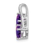 14k White Gold Amethyst and Diamond 2-Hearts Pendant - Image 2