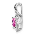 14k White Gold Lab Created Pink Sapphire and White Topaz Halo Heart Pendant - Image 2