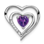 14k White Gold Amethyst and Diamond Heart Chain Slide