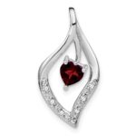 14k White Gold Heart 5mm Garnet and Diamond Leaf Chain Slide