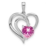 Sterling Silver Rhod-plated Created Pink Sapphire/Diamond Pendant