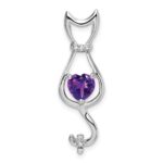 14k White Gold 6mm Heart Amethyst and Diamond Cat Chain Slide