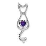 14k White Gold 6mm Heart Amethyst and Diamond Cat Chain Slide - Image 4