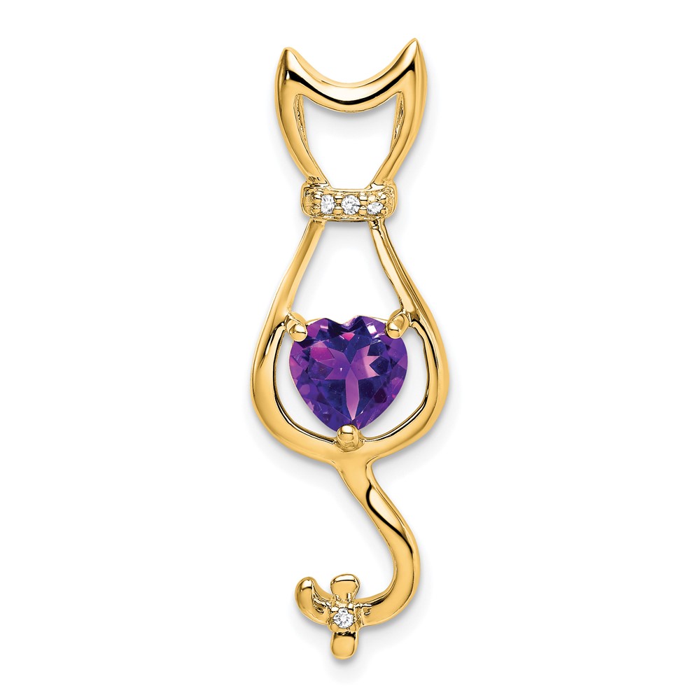 PM7030-AM-002-YA.jpg 14k 6mm Heart Amethyst and Diamond Cat Chain Slide - Image 1
