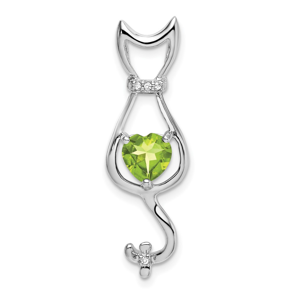 PM7030-PE-002-1WA.jpg 10k White Gold Peridot and Diamond Cat Pendant - Image 1
