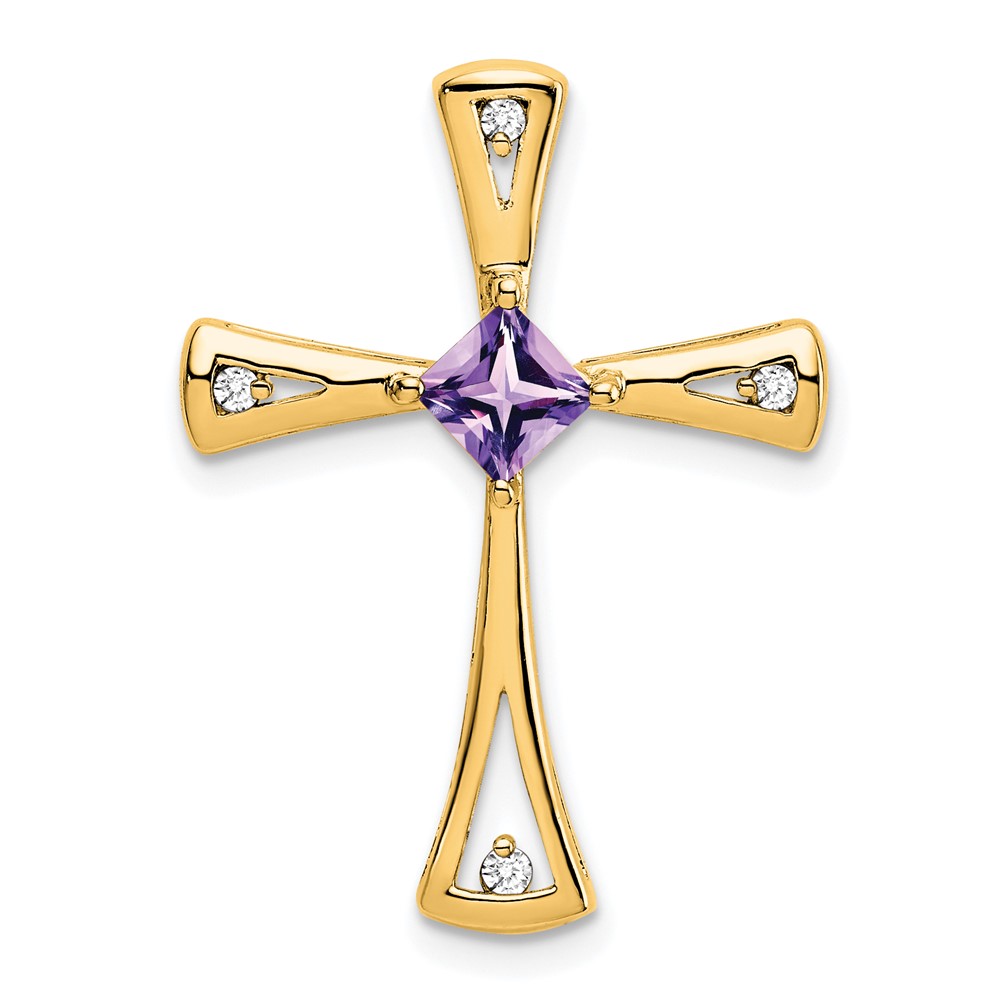 PM7031-AM-005-1YA.jpg 10k Amethyst and Diamond Cross Pendant - Image 1