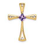 14k 4mm Square Amethyst and Diamond Cross Chain Slide