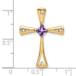 14k 4mm Square Amethyst and Diamond Cross Chain Slide - Image 3