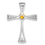 14k White Gold 4mm Square Citrine and Diamond Cross Chain Slide - Image 4