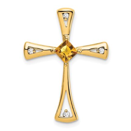 14k 4mm Square Citrine and Diamond Cross Chain Slide