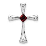 14k White Gold 4mm Square Garnet and Diamond Cross Chain Slide