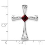 14k White Gold 4mm Square Garnet and Diamond Cross Chain Slide - Image 3