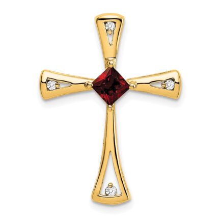14k 4mm Square Garnet and Diamond Cross Chain Slide