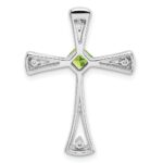 14k White Gold 4mm Square Peridot and Diamond Cross Chain Slide - Image 4