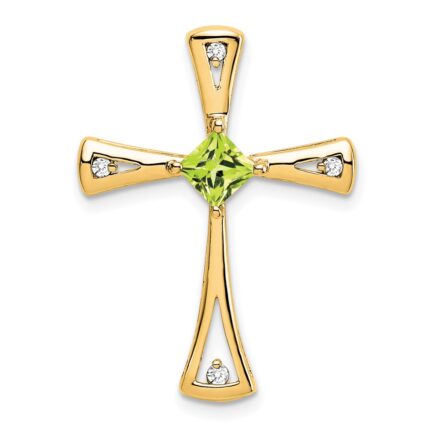 14k 4mm Square Peridot and Diamond Cross Chain Slide