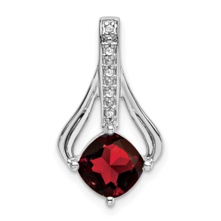 14k White Gold 7mm Cushion Garnet and Diamond Pendant Fits up to 4mm Fancy Omega Only