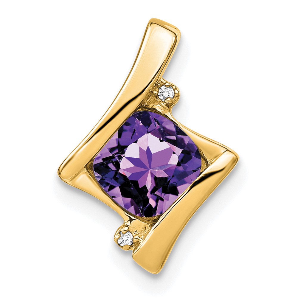 PM7033-AM-001-YA.jpg 14k 6mm Cushion Amethyst and Diamond Chain Slide - Image 1