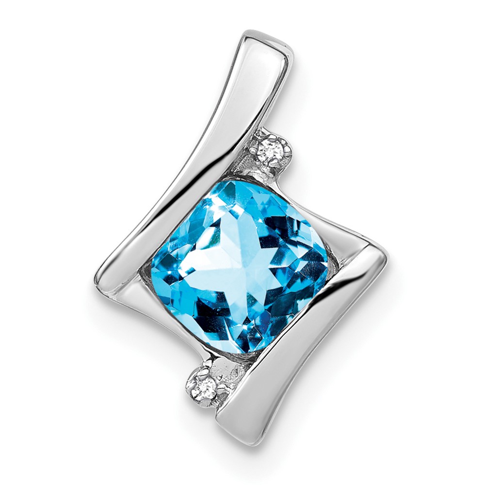 PM7033-BT-001-WA.jpg 14k White Gold 6mm Cushion Blue Topaz and Diamond Chain Slide - Image 1