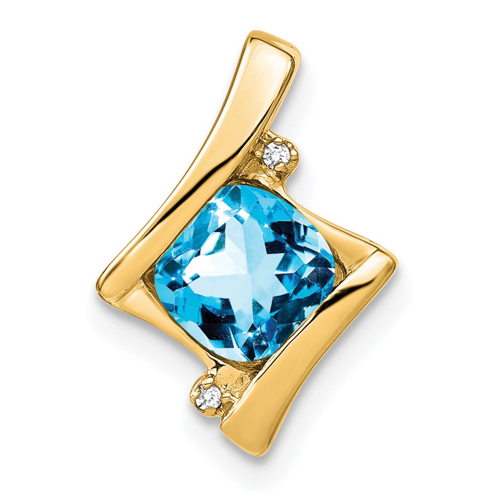 PM7033-BT-001-YA.jpg 14k 6mm Cushion Blue Topaz and Diamond Chain Slide - Image 1